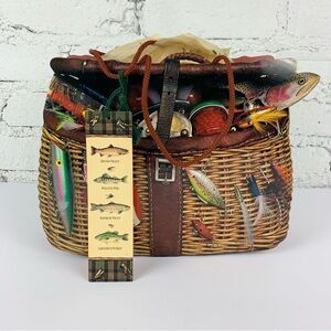 Vintage 90s Paper Gift Bag Fishing Tackle Box Theme Fathers Day Dad Present